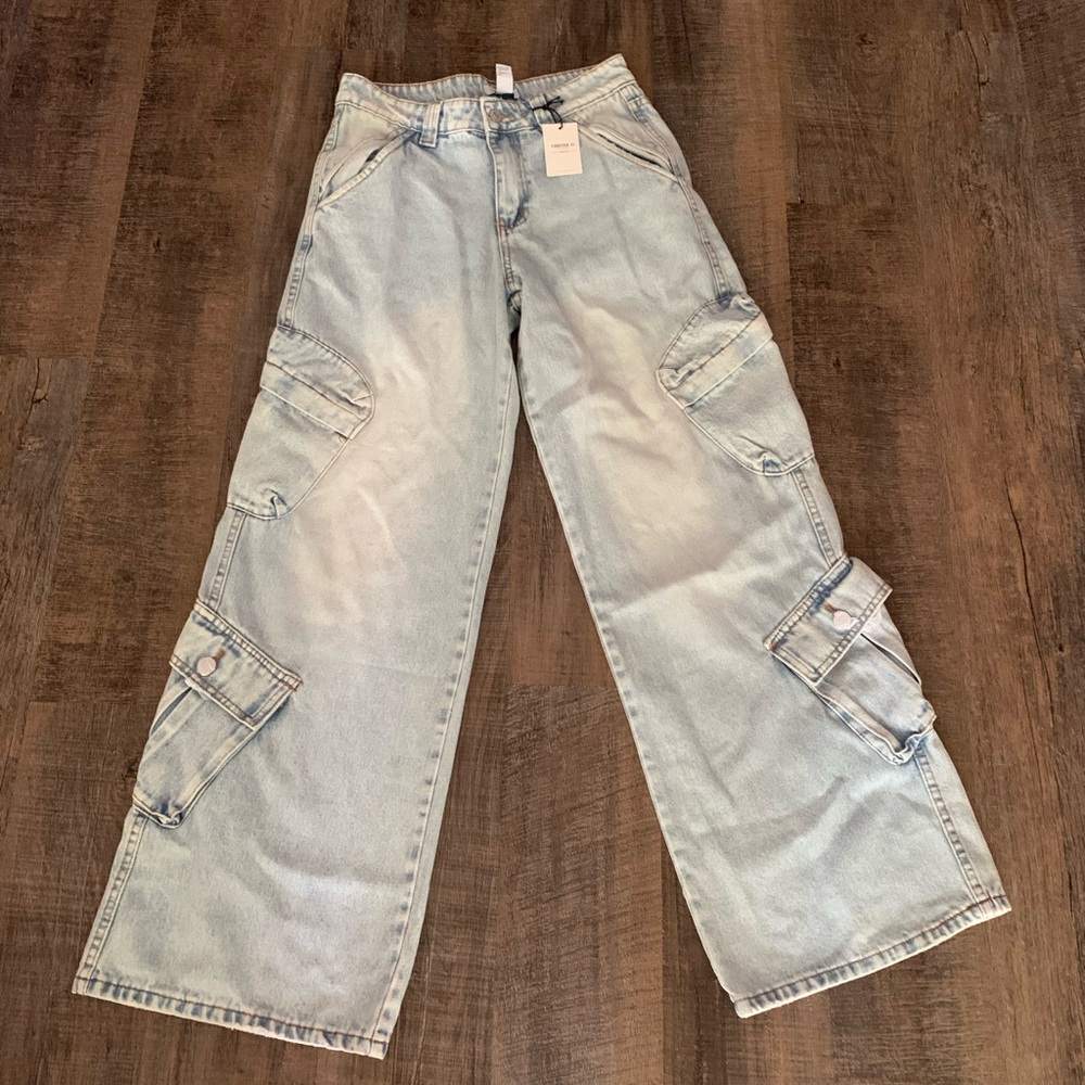 Forever 21 Blue Flare Wide Leg Jeans